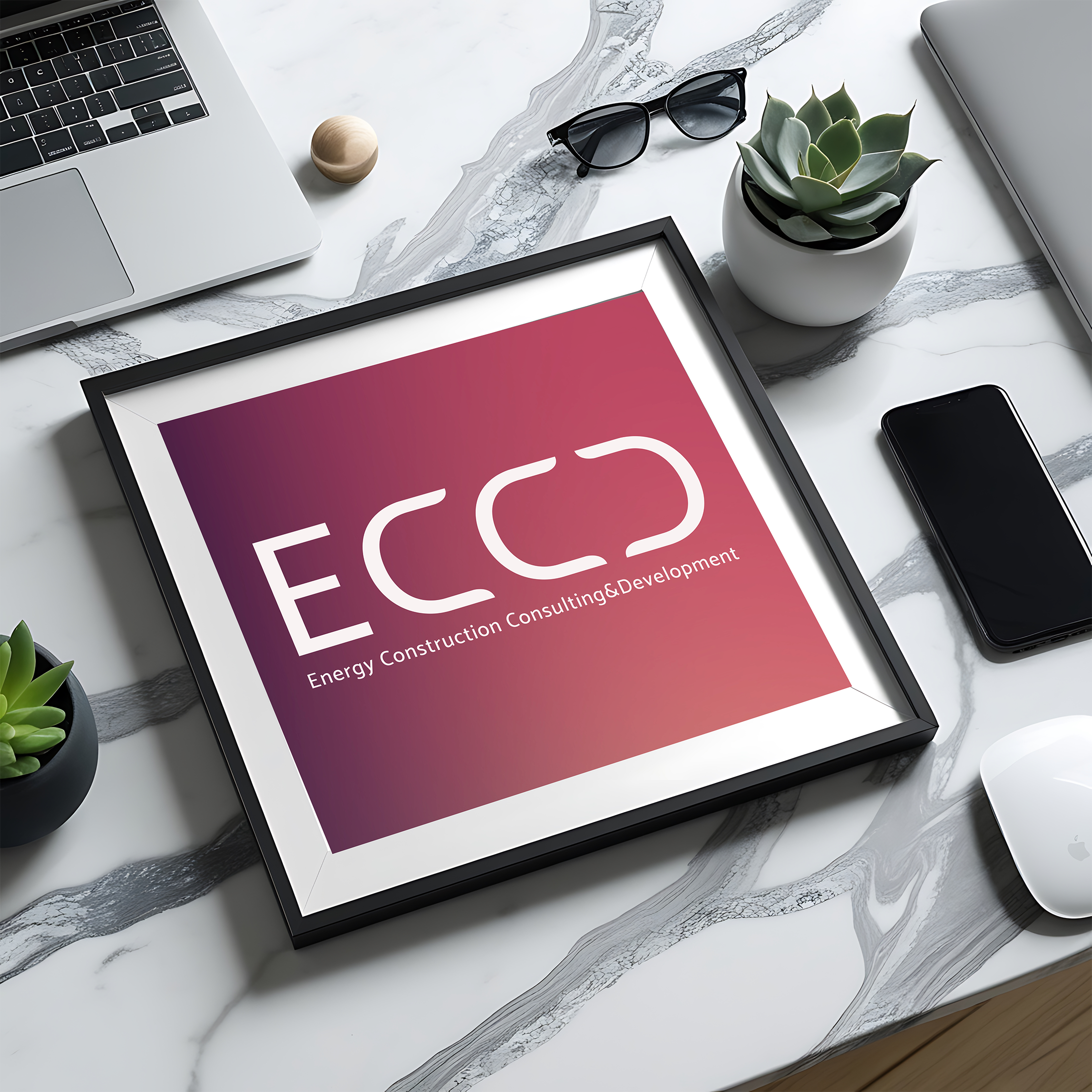 ECCD logo na pracovním stole
